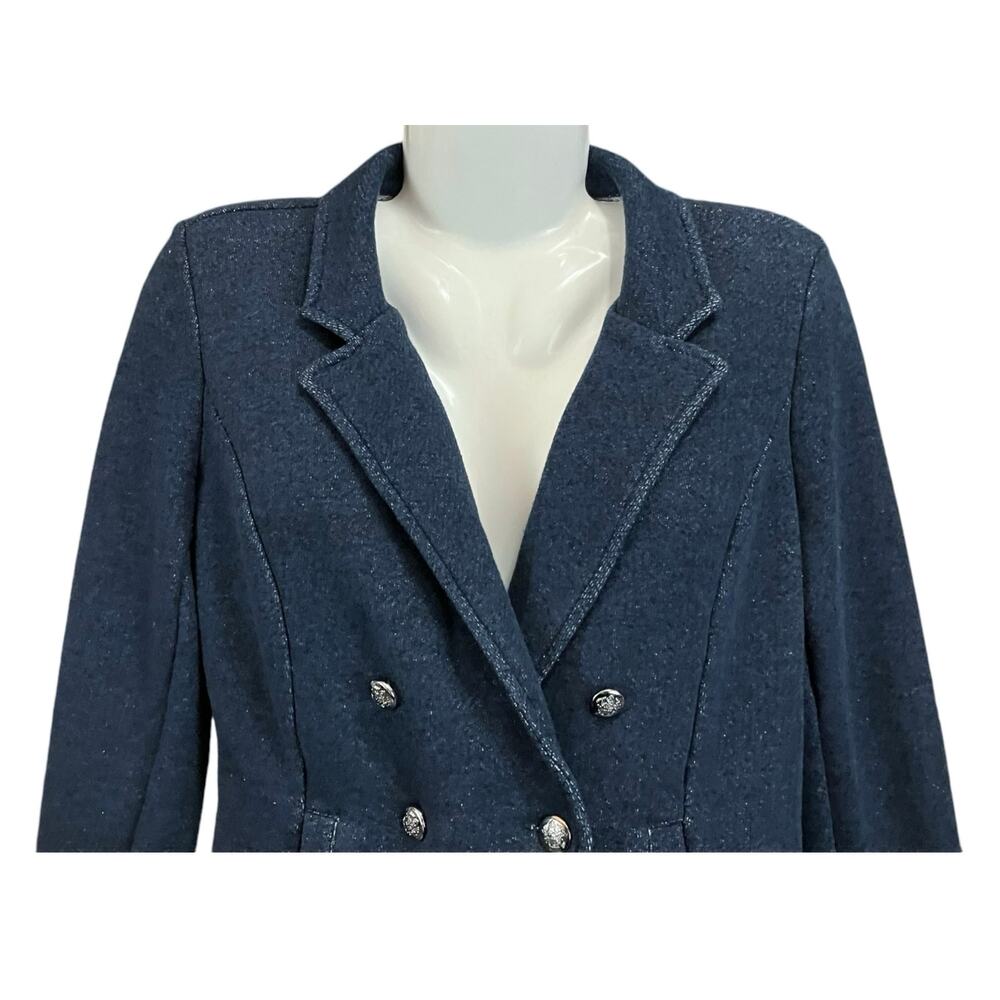 Tribal Jeans Women's Navy Faux Double Breasted Crest Buttons Knit Blazer SZ M - Picture 5 of 11